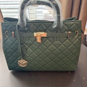 Badgley Mischka Quilted Green Satchel